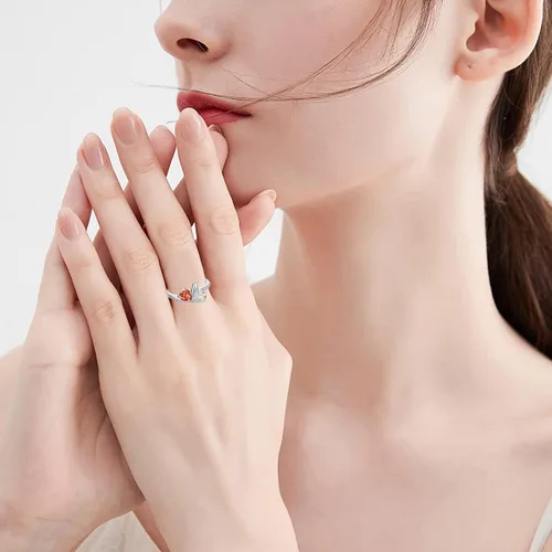 Vista 4 de SHUSUKUE Personalized Heart Birthstone Ring 925 Sterling Silver Engraved Ring with Birthstone Name Meaningful Engagement Name Ring Mothers Day