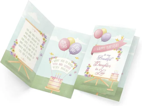 Vista 3 de Prime Greetings Tarjeta de feliz cumpleaños para nuera, hecha en Estados Unidos, ecológica, tarjeta gruesa con sobre de primera calidad de 5 x 7.75