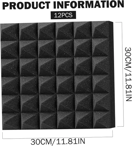 Vista 6 de Sound Proof Foam Panels 12 Pack – High-Density Self-Adhesive Acoustic Black Wall Panel, Fire Resistant 11.81x11.81x1.97