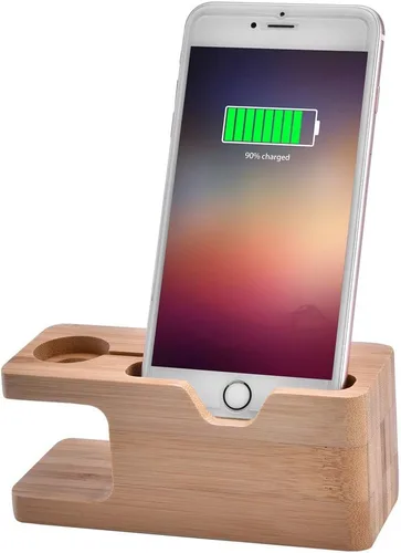Vista 3 de Estación de carga de bambú del teléfono celular Muelle Estación de carga de madera Soporte de teléfono de madera para &