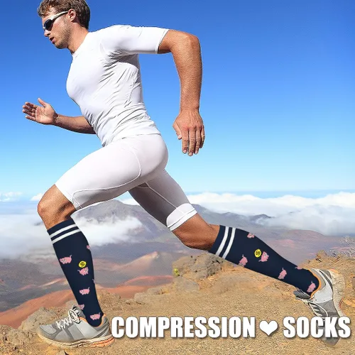 Vista 4 de Paquete de 3 pares de calcetines de compresión médica para mejorar la circulación de mujeres y hombres, para correr, hacer deporte y amamantar