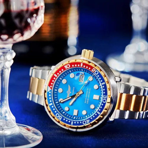 Vista 4 de TIME WARRIOR Wave Runner by DA movimiento de cuarzo correa de acero inoxidable reloj Pro Diver edición limitada