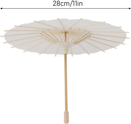 Vista 8 de Honio Kids Paper Parasol Retro Bamboo and Paper for Smooth Opening and Closing Elegant Paper Parasol White