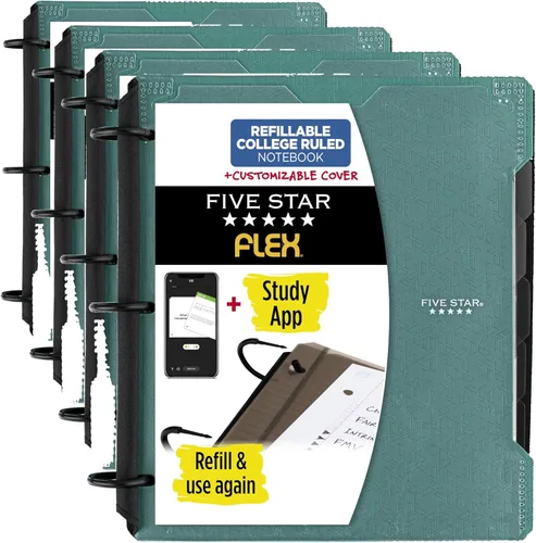 Vista 18 de Five Star Cuaderno recargable Flex + aplicación de estudio, carpeta de 1 pulgada con cubierta personalizable, cuaderno con rayas universitarias