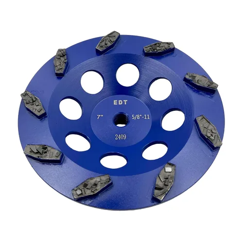 Vista 10 de Muela abrasiva PCD de 4.5" para epoxi, pegamento, masilla y pintura, 5 segmentos PCD de viruta triturada, eje roscado de 5/8 "-11
