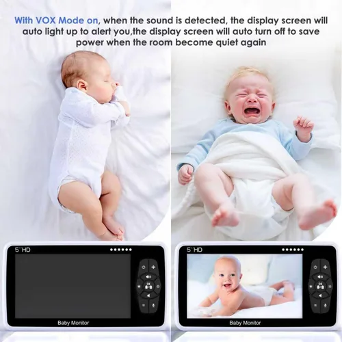 Vista 5 de Babystar Monitor de bebé con cámara y audio, resolución HD 720P, pantalla de 5 pulgadas, 4000 mAh hasta 22 horas de batería, zoom panorámico remoto