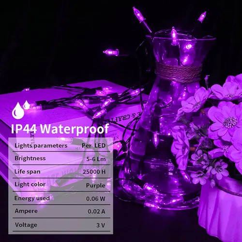 Vista 4 de MULTI-SPARKING - Luces de Halloween operadas con batería - 50 luces LED mini moradas para árbol pequeño, corona, manualidades, decoración