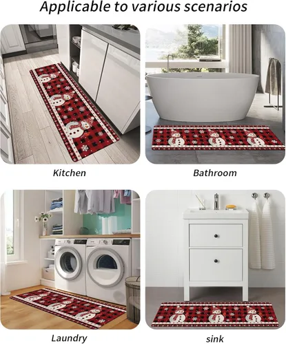 Vista 6 de Tapete de baño con diseño de muñeco de nieve navideño para bañera, antideslizante, de secado rápido y absorbente, tierra de diatomeas, fregadero