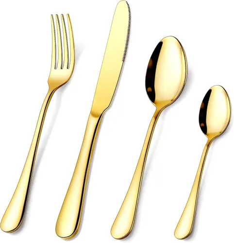 Vista 8 de OGORI - Juego de cubiertos de acero inoxidable de 40 piezas de cobre y oro rosa, juego de utensilios de cocina para 8, vajilla pulida con espejo