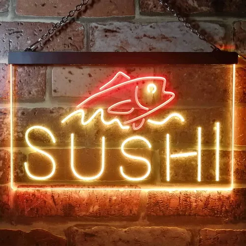 Vista 54 de ADVPRO Sushi Fish Sashimi Restaurant - Letrero de neón LED de doble color, azul y rojo, 12 x 8.5 pulgadas, st6s32-i3334-br