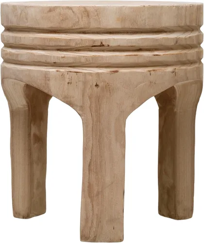 Vista 9 de Creative Co-Op Taburete de madera de Paulownia tallada a mano, estilo bohemio, natural