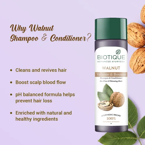 Vista 5 de Biotique Champú voluminizador de corteza de nuez para cabello fino y adelgazante 6.4 fl oz/ 6.42 Oz. I makes hair healthy, sedoso, brillante and