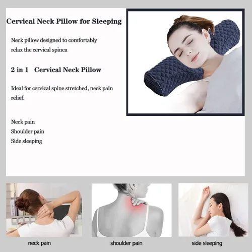 Vista 2 de Almohada cervical para el cuello para aliviar el dolor de dormir, almohada cervical de espuma viscoelástica para aliviar el dolor de cuello rígido