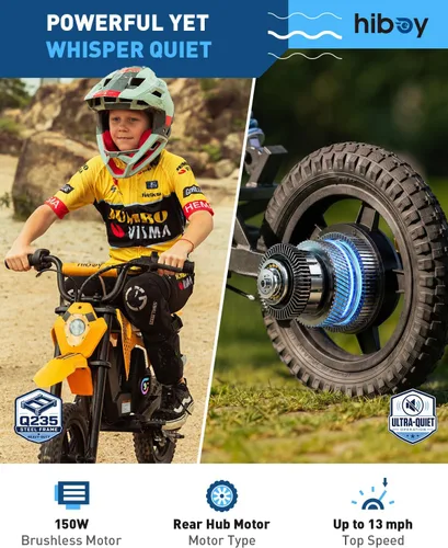 Vista 3 de Hiboy DK2 Electric Dirt Bike for Kids Age 3-7, 3-Speed Toy Motorcycle Blue