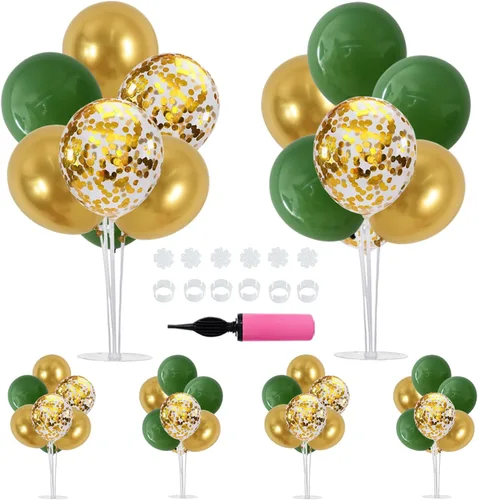 Vista 37 de TONIFUL Juego de 4 centros de mesa de globos con soporte para globos de color negro, azul y plateado