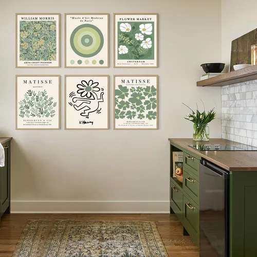 Vista 4 de Iknostine Juego de 6 impresiones artísticas de pared de artistas famosos Matisse abstractas de color verde, póster estético en lienzo con diseño