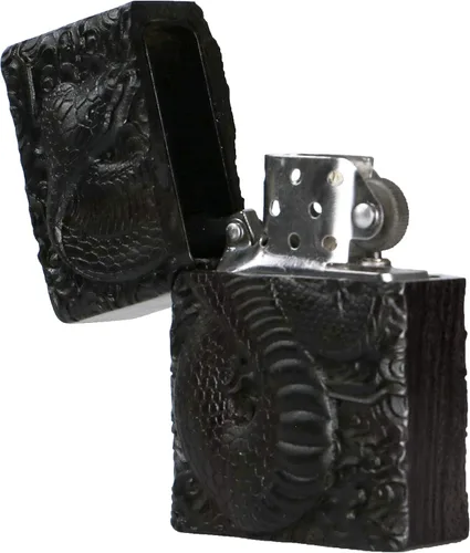 Vista 6 de Caja de carcasa de madera de ébano negro natural tallada para módulo Zippo (Serpiente Cobra)