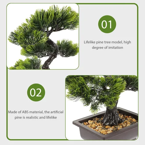 Vista 7 de Árbol de pino bonsái artificial, simulación de imitación de planta en maceta, exhibición de escritorio, adornos de maceta de árbol falso, planta