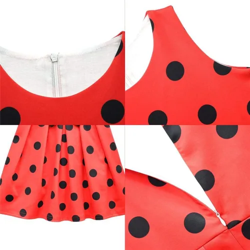 Vista 5 de Dressy Daisy Disfraz de mariquita rojo y negro, a lunares, para niñas, Halloween, fiesta de cumpleaños, verano, uso casual