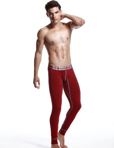 Vista 4 de SEOBEAN Low Rise Pantalones de ropa interior para hombre largo John algodón rojo oscuro 2276
