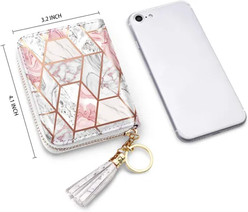 Vista 6 de Billetera pequeña para tarjetas de crédito RFID con purpurina linda para mujer