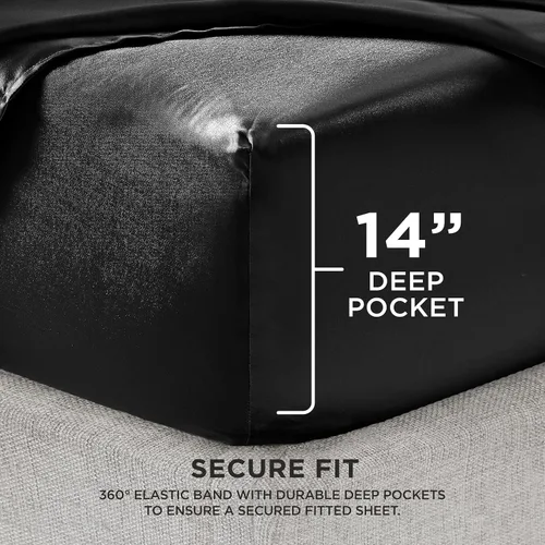 Vista 2 de Juicy Couture Juego de sábanas de satén de tamaño individual, juego de sábanas sedosas de bolsillo profundo con 1 sábana bajera, 1 sábana encimera