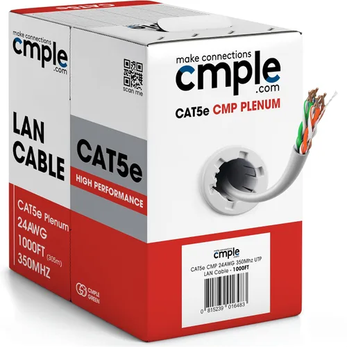 Vista 10 de Cmple - Cable Plenum Cat5e de 1000 pies, CMP, Negro, 350MHz Gigabit Ethernet Red Sólida Internet Bulk UTP