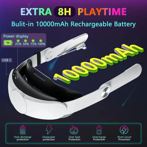 Vista 3 de Saqico 10000mAh Battery Head Strap & 2 in 1 Long Arms & Handle Attachments Compatible with Oculus Quest 2 & Hand Controllers