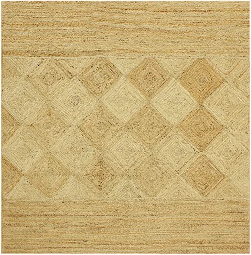 Vista 16 de Chindi - Alfombra cuadrada de yute de algodón de 3 pies, diseño beige y multicolor, patrón geométrico trenzado a mano de yute para interiores