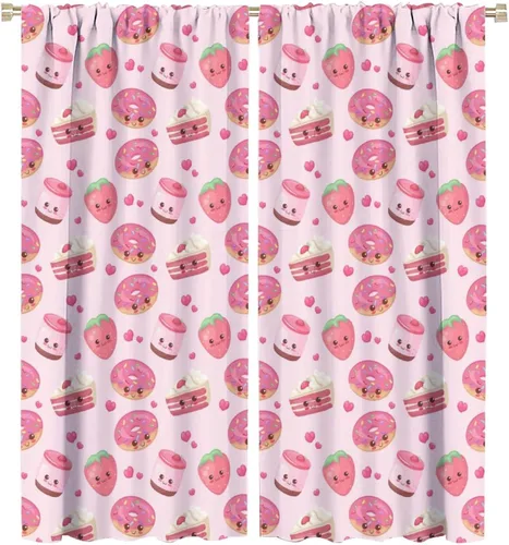 Vista 26 de Cortinas bohemias con diseño de fresas, bonitas cortinas bohemias con bolsillo para barra de fruta, tratamiento de ventana para cocina, sala