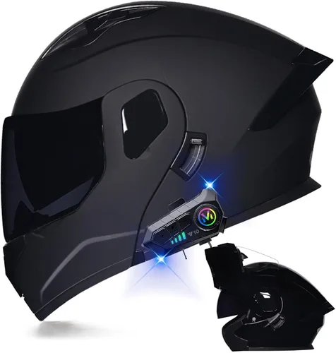 Vista 10 de Casco de motocicleta Bluetooth modular aprobado por DOT con visera doble, cara completa, abatible, integrado, cascos de motocicleta con visera