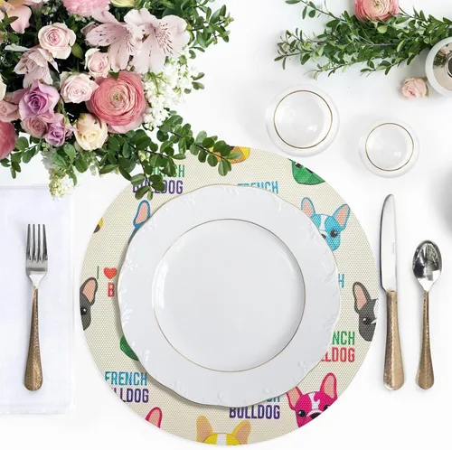 Vista 5 de Cool Dogs Beige Circular Table Placemats, Heat Resistant Non Slip Placemats Round for Kitchen one sizex1