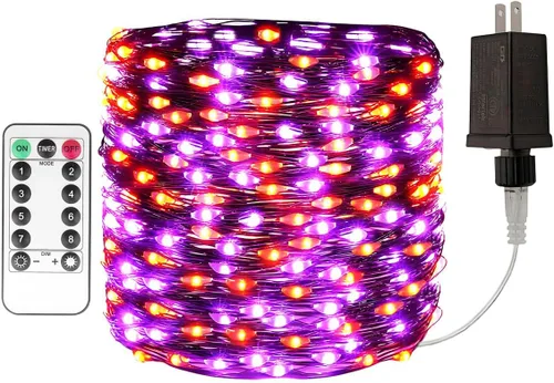 Vista 10 de Paquete de 2 luces de hadas enchufables de 100 pies, 300 LED, impermeables, alambre plateado, luces LED parpadeantes con control remoto para sala