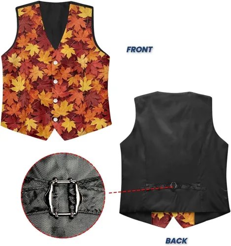 Vista 6 de TODIYADDU Chaleco de cuello en V para hombre, chaquetas de traje sin mangas Maple Leaf