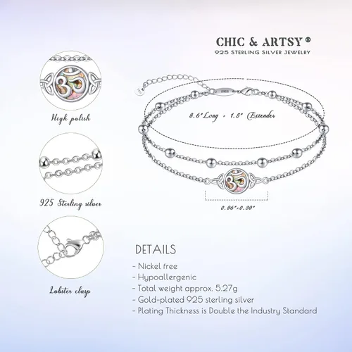 Vista 30 de CHIC & ARTSY Tobilleras delicadas de plata de ley S925 para verano, pulsera de tobillo ajustable multicapa para playa, joyería de pie para mujer