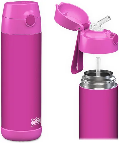 Vista 24 de Jarlson® CHARLI - Botella de agua para niños [12 onzas], botella térmica de acero inoxidable con pajilla, botella de agua aislada a prueba