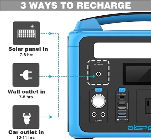 Vista 5 de Estación de energía portátil de 640 Wh, generador solar AISPEX con arrancador de puente, salida de CA de onda sinusoidal pura de 110 V/600 W, PD 60