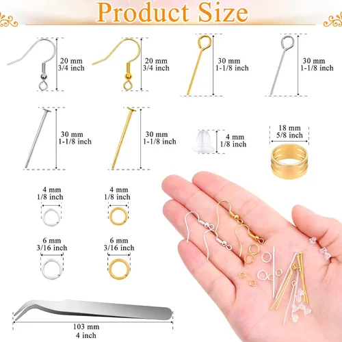 Vista 4 de Modacraft - Kit de fabricación de aretes hipoalergénicos, 2000 piezas, kit de suministros para hacer aretes con ganchos hipoalergénicos, componentes