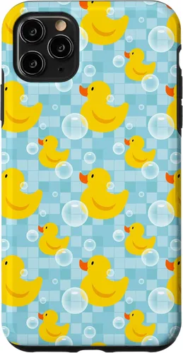 Vista 13 de Funda de goma amarilla para iPhone 16 con patrón de patos y patos