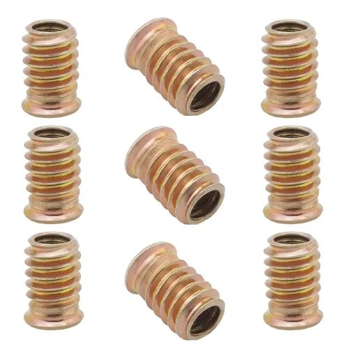 Vista 15 de MroMax 20 piezas de insertos de tuerca para muebles M6x10mm, acero al carbono, zincado, hexagonal interno, tornillo con brida, insertos de madera