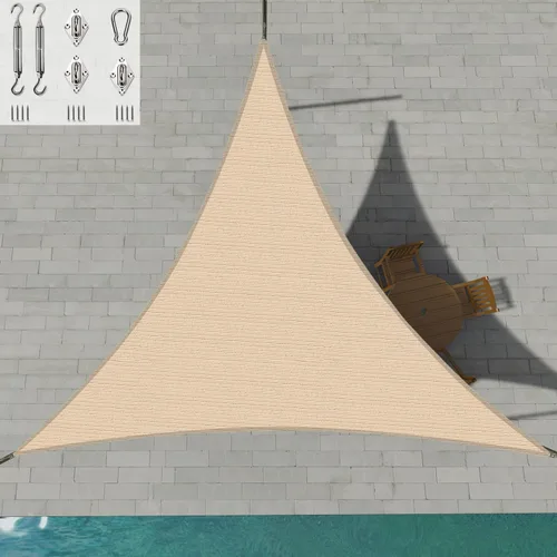 Vista 14 de Patio Paradise - Toldo parasol beige de 2 x 2 x 2 pies con kit de herrajes de 6 pulgadas, toldo triangular equilátero, tela duradera