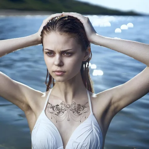 Vista 5 de 6 hojas de tatuajes temporales para mujeres y niñas, impermeables, tatuajes falsos de flores de rosas, tatuajes sexys debajo del busto, joyería
