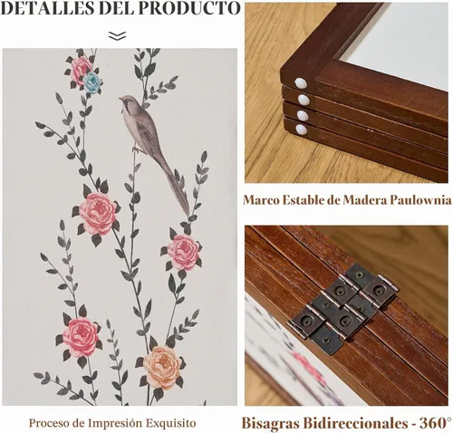 Vista 4 de Svimi Biombo Plegable de Madera de 4 Paneles Estilo Oriental Divisor de Habitación – Pantalla de Privacidad Independiente y Panel de Pared Divisorio