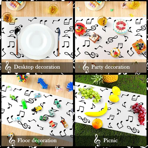 Vista 6 de Fanfanwin 6 piezas de notas musicales de plástico, camino de mesa con teclado musical, impermeable, decoración de fiesta temática de 13 x 108
