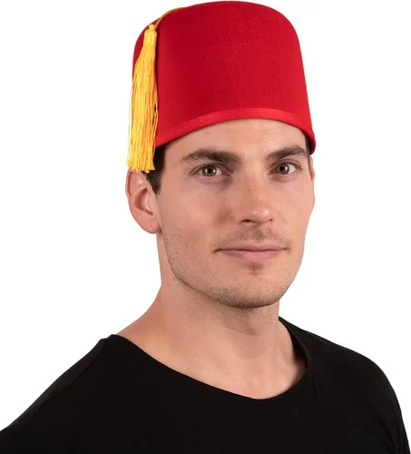 Vista 5 de Canguro - Sombrero de fieltro rojo de Fez con borla dorada