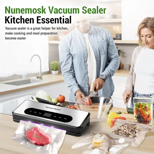 Vista 3 de Sellador al vacío para alimentos, máquina selladora al vacío de ahorro de alimentos, potente succión, cortador integrado, sellador de alimentos