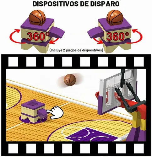 Vista 4 de Juguete educativo de bloques de construcción, placas base de cancha de baloncesto y juegos de 2 soportes de baloncesto ladrillos de construcción