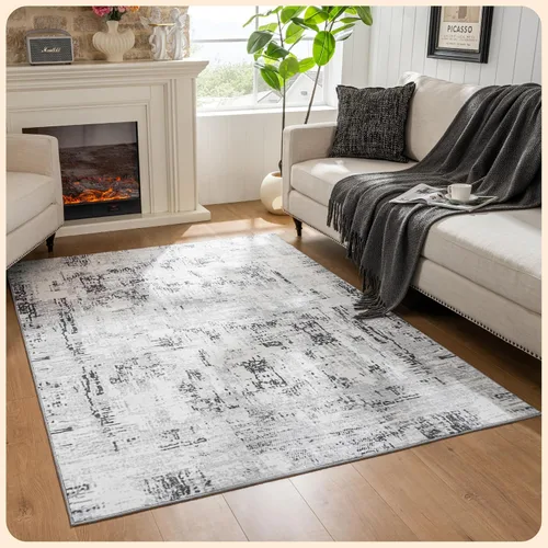 Vista 326 de Istana Alfombra larga antideslizante de 2.5 x 8 para el hogar, para pasillo y cocina, lavable, sedosa y suave al tacto, elegante, color azul y marfil