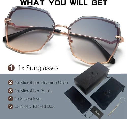 Vista 2 de Gafas de sol SNOTIO para mujer diseño poligonal moderno de gran tamaño diseño moderno degradado protección UV400 montura de metal lentes octagonales