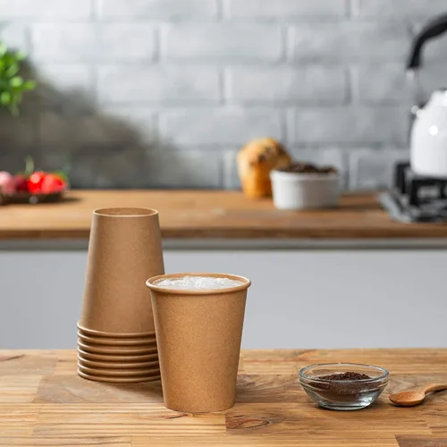 Vista 3 de GUSTO [10 onzas – 100 vasos de papel kraft desechables, tazas de café caliente marrón sin blanquear – tazas ecológicas (paquete anteriormente cómodo)